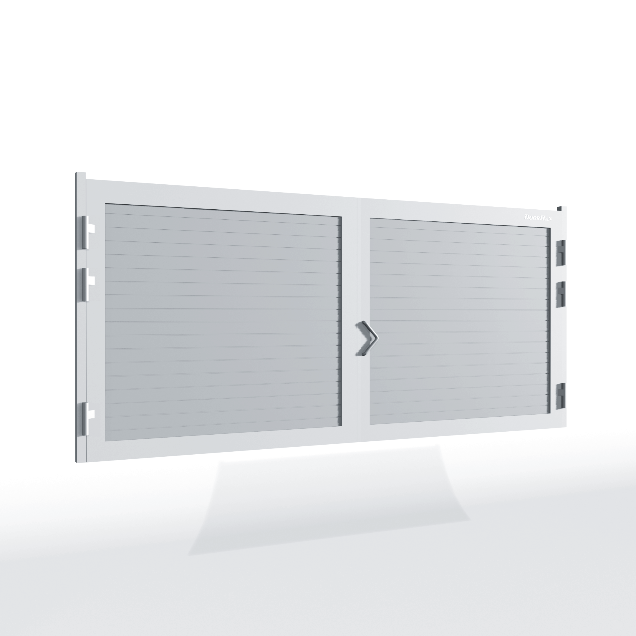Распашные ворота DoorHan 2800х1700 цвета RAL 9006 (серебристый) с дизайном «доска» без автоматики