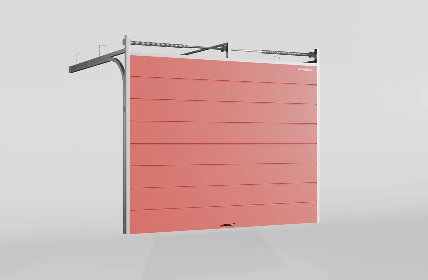 Секционные ворота DoorHan стальные 4200х2900 цвета RAL 3000 (красный) с дизайном «широкая центральная полоса» с автоматикой